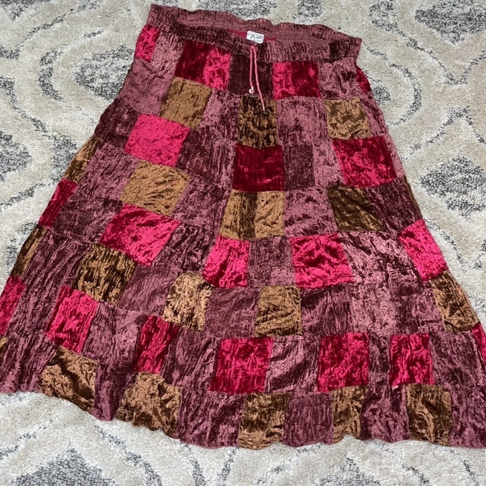 Beautiful Velvet Colorblock Boho maxi Skirt